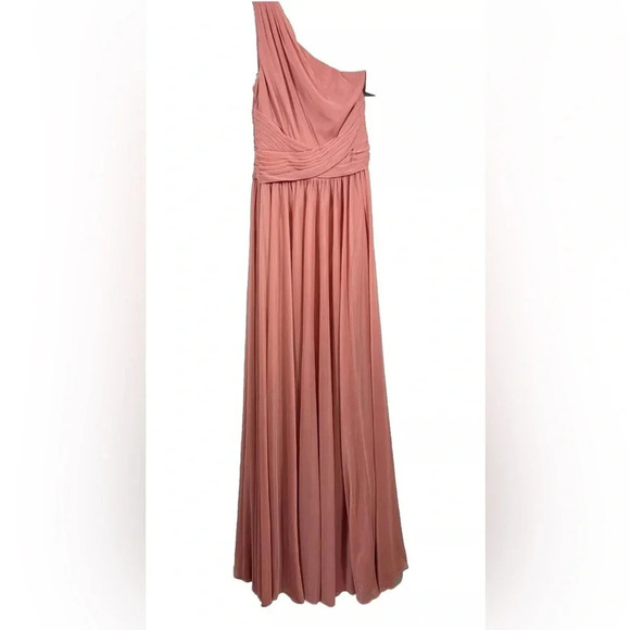 David's Bridal One Shoulder Mesh Bridesmaid Dress Full Skirt Style F19932 - Picture 2 of 6